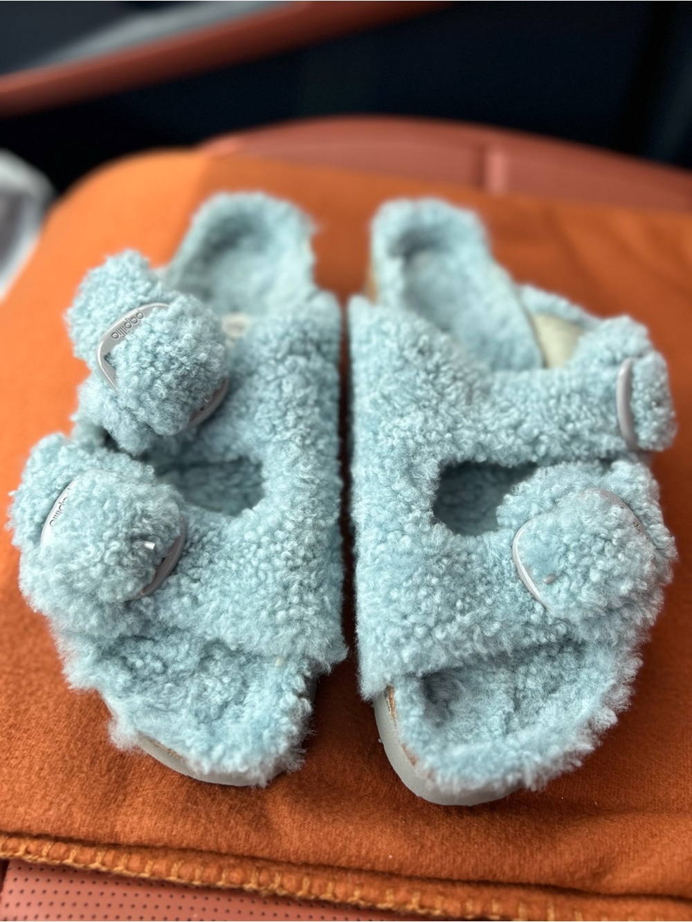 Birkenstock Papillio Fuzzy Slide Sandals in Light Aqua size 9(40)